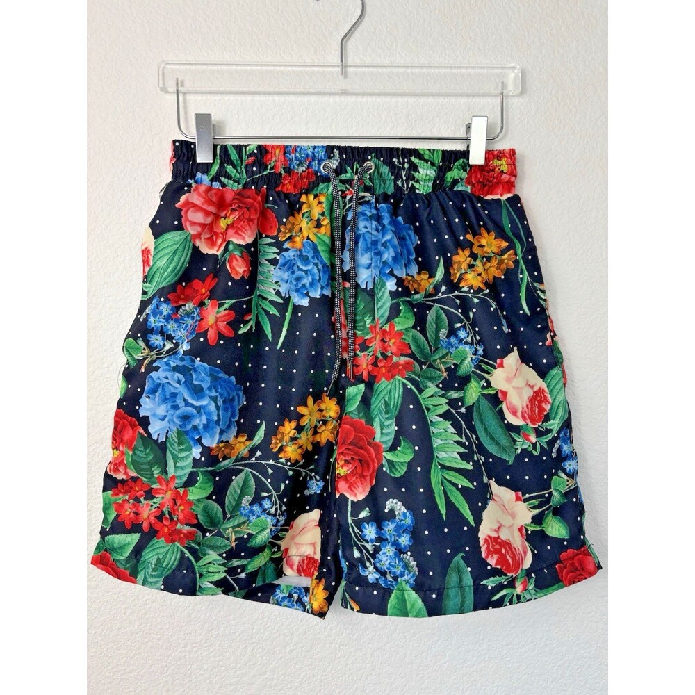 Maison Noir Men’s Floral Swim Trunks Small Multicolored 7” Beach Drawstring